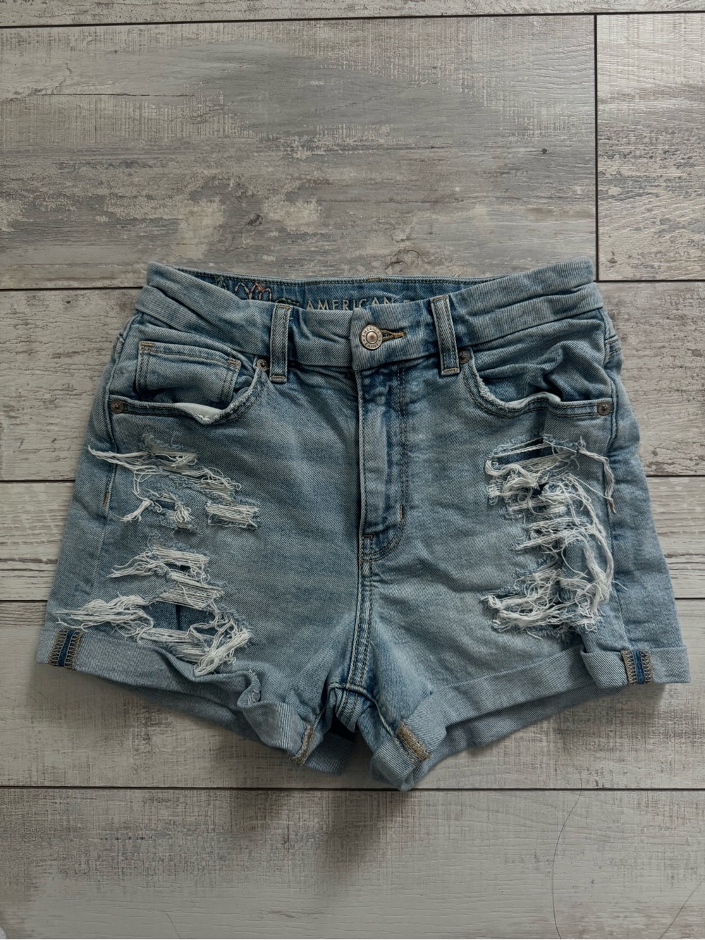 American Eagle Outfitters Light Wash Ripped Denim Shorts